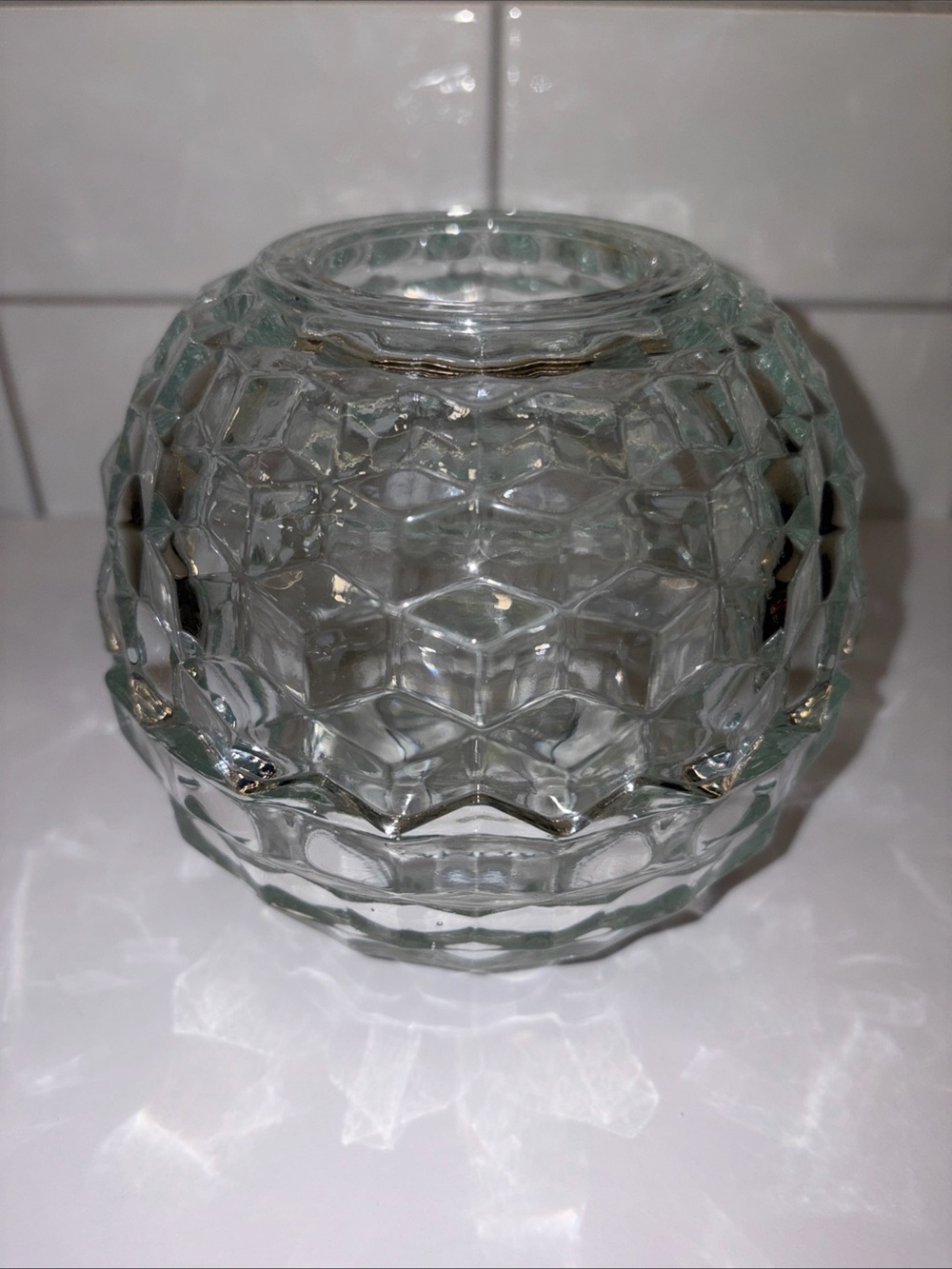 Vtg Homco Fostoria American Cubist Fairy Lamp Tea Light Candle Holder 5” x 5”